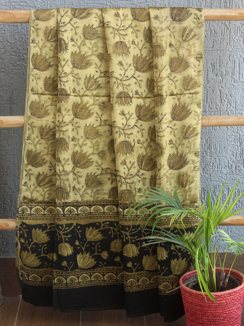 Black and Beige Jahota Hand Block Printed Modal Silk Dress Material