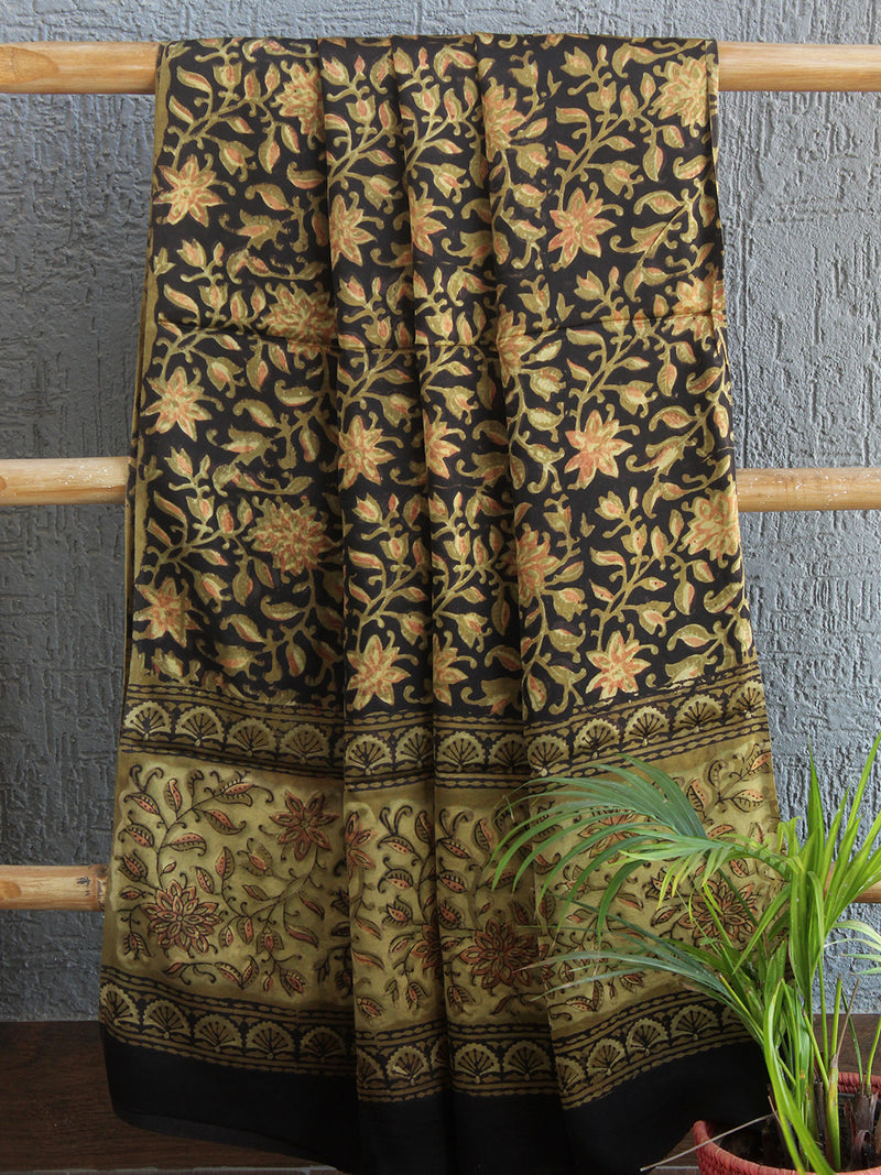 Black and Mustard Jahota Hand Block Printed Modal Silk Dress Material