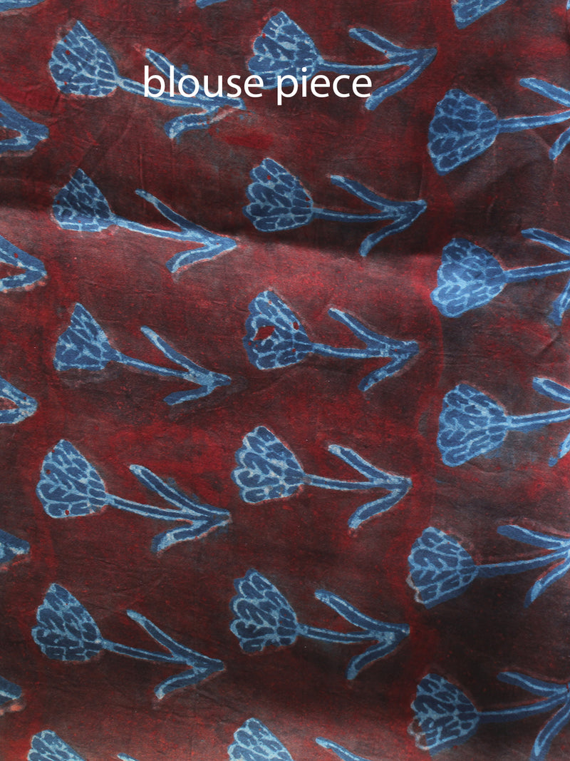 Maroon Bagru Hand Block Printed Modal Silk Saree