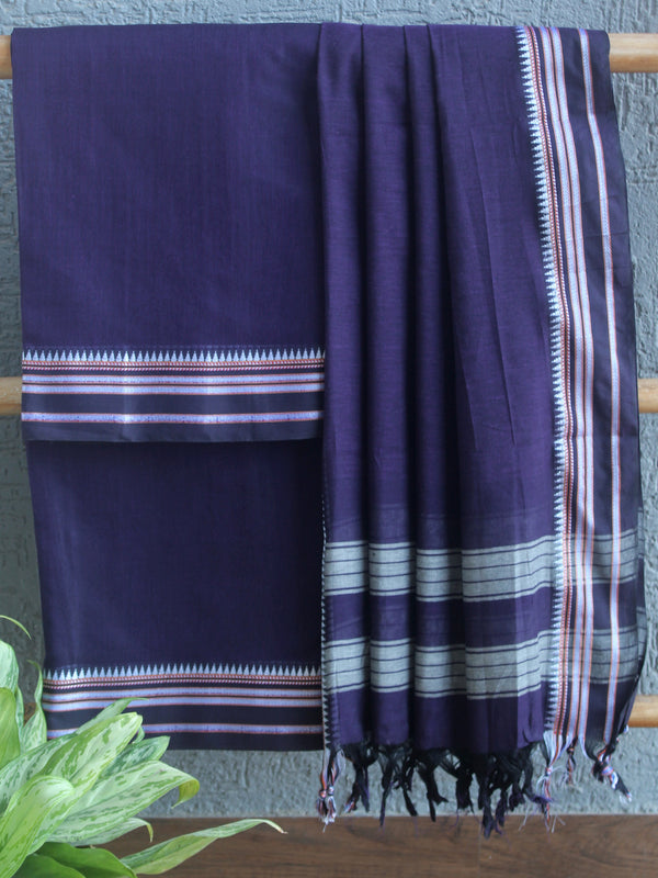 Blue Dharwad Cotton Dress Material With Gomi Borders