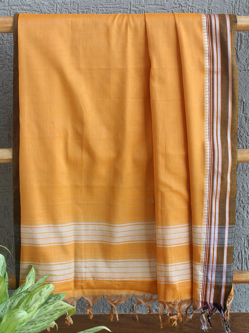 Orange Dharwad Cotton Dress Material With Gomi Borders