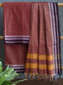 Brown Dharwad Cotton Dress Material With Gomi Borders