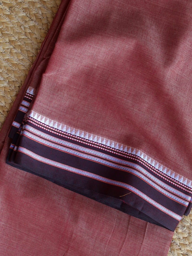 Brown Dharwad Cotton Dress Material With Gomi Borders