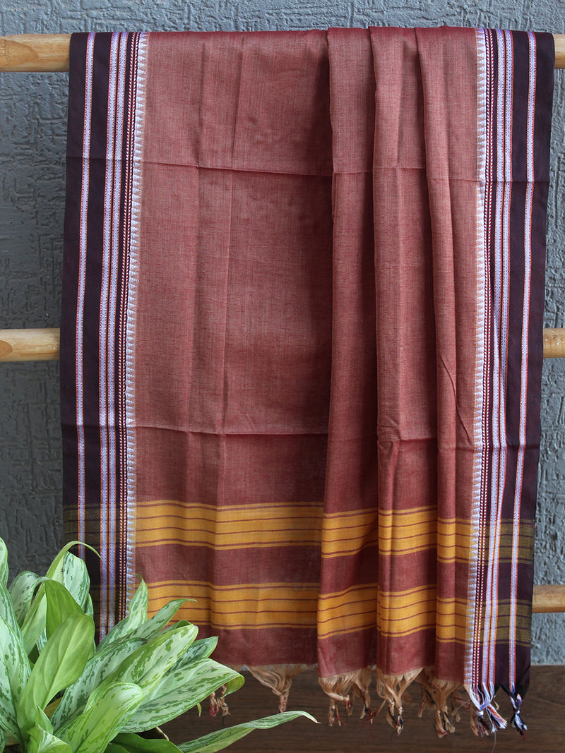 Brown Dharwad Cotton Dress Material With Gomi Borders