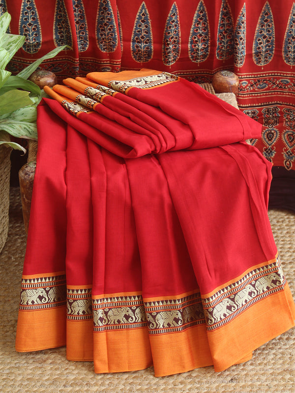 Red Narayanpet Mercerized Cotton Saree