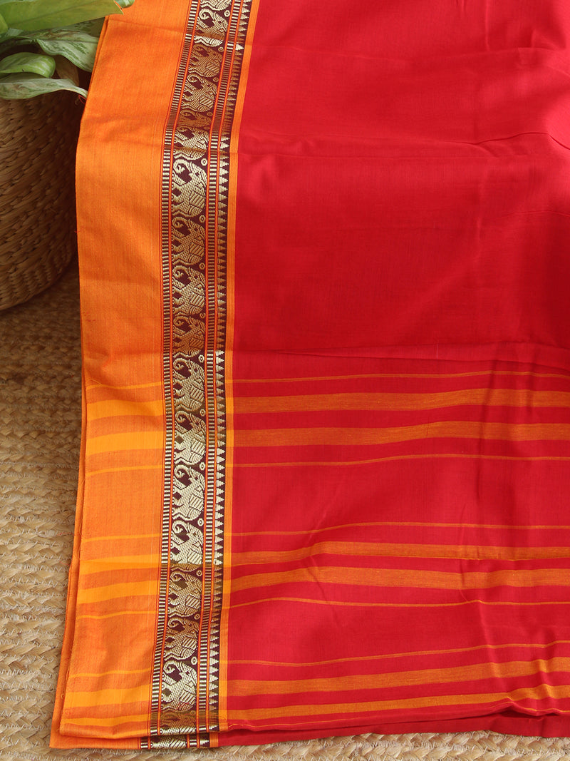 Red Narayanpet Mercerized Cotton Saree