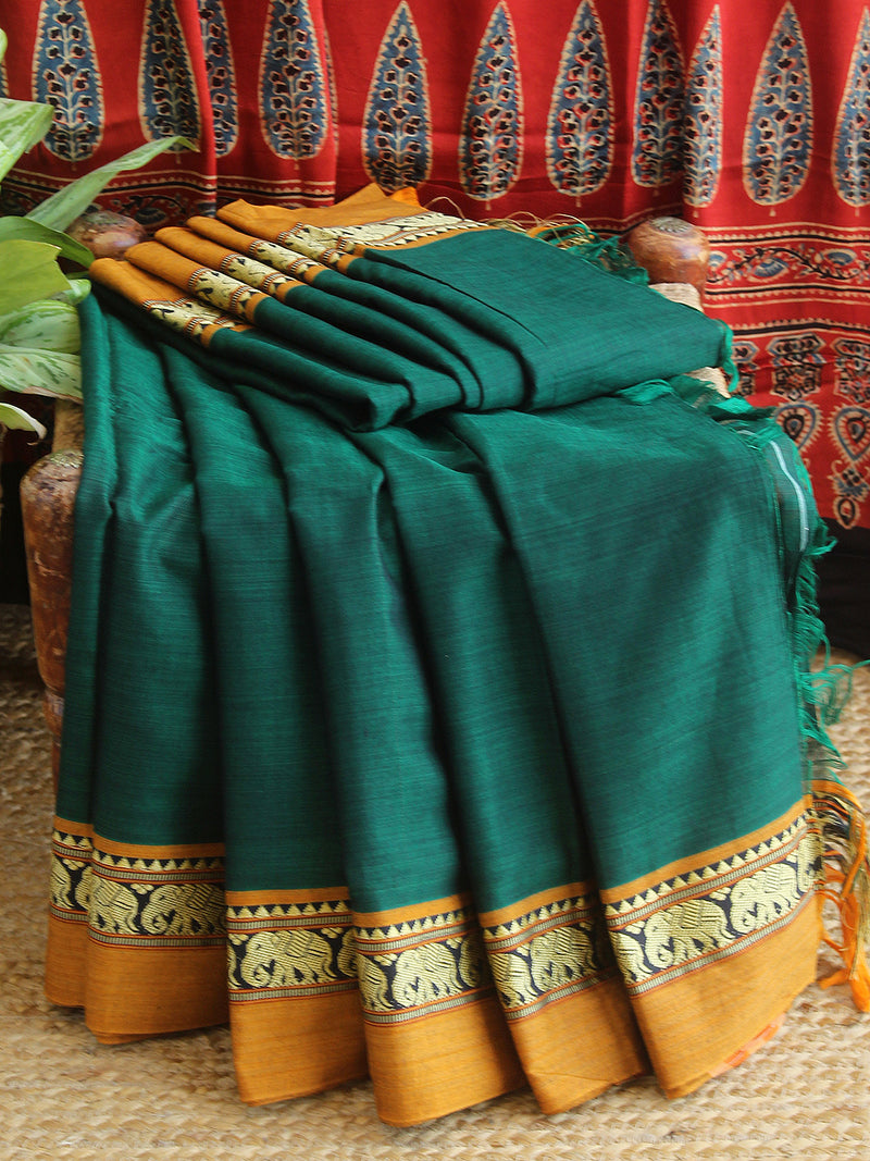 Green Narayanpet Mercerized Cotton Saree