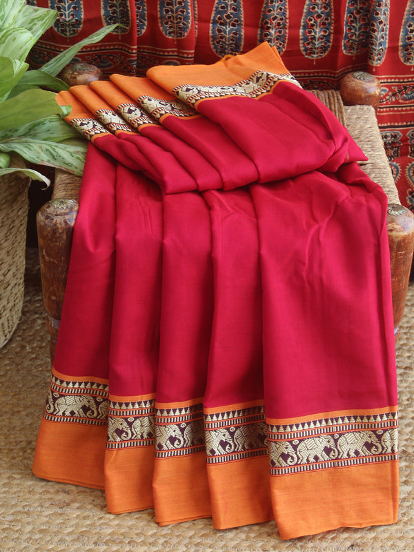 Red Narayanpet Mercerized Cotton Saree