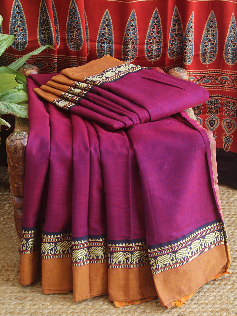 Magenta Narayanpet Mercerized Cotton Saree