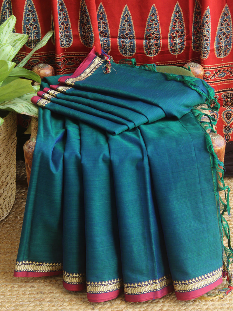 Teal Narayanpet Mercerized Cotton Saree