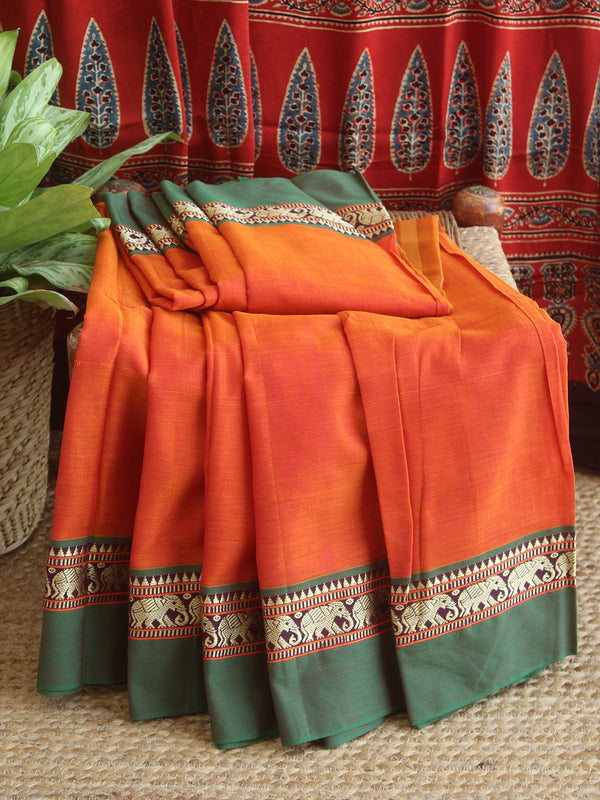 Orange Narayanpet Mercerized Cotton Saree