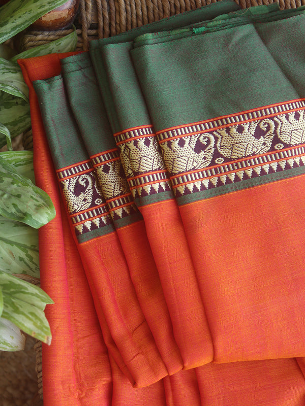 Orange Narayanpet Mercerized Cotton Saree