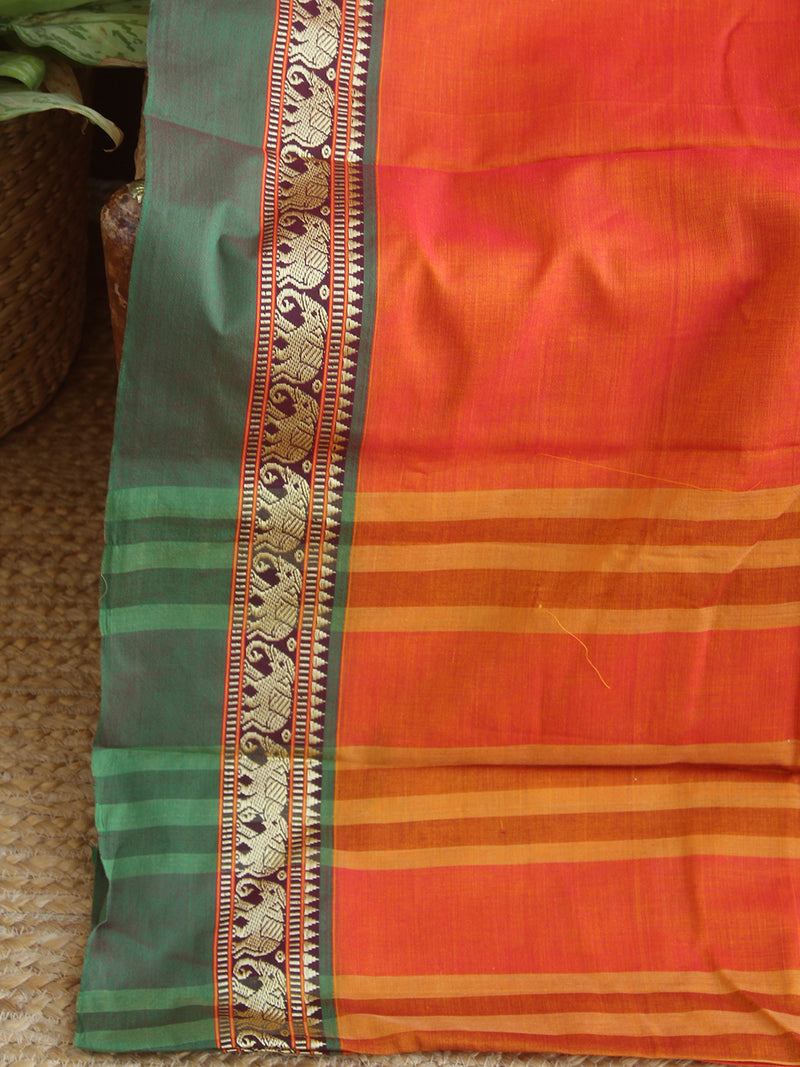 Orange Narayanpet Mercerized Cotton Saree