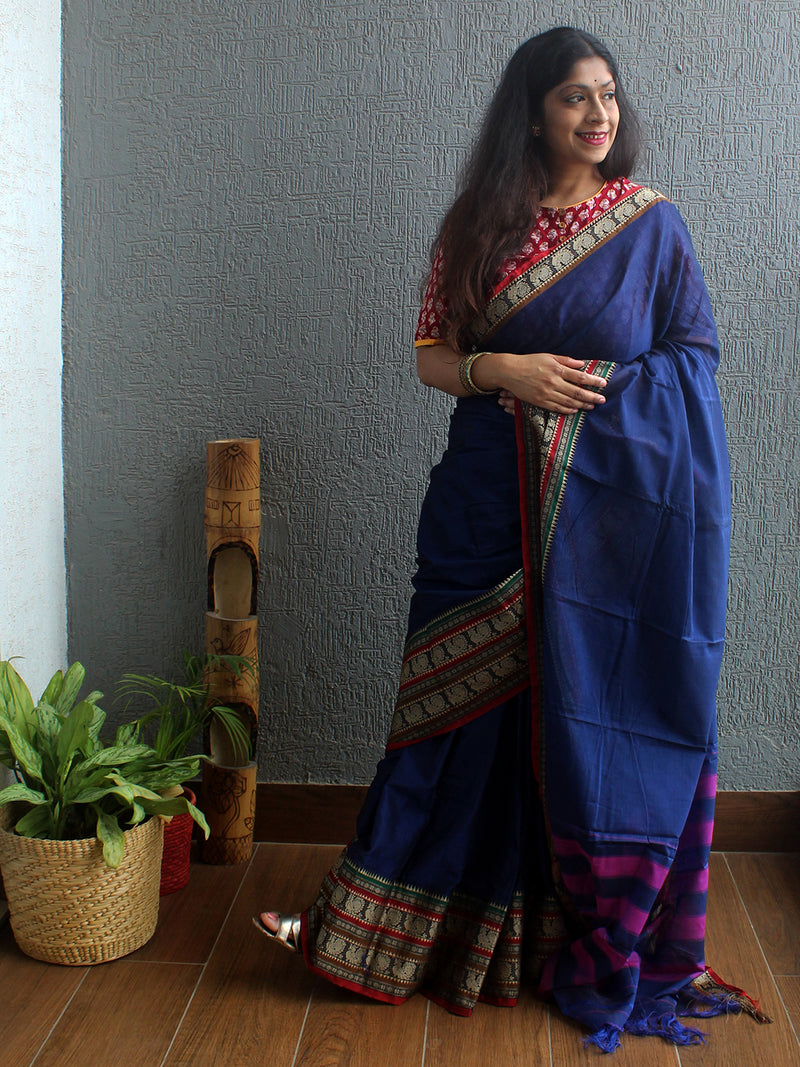 Blue Narayanpet Mercerized Cotton Saree