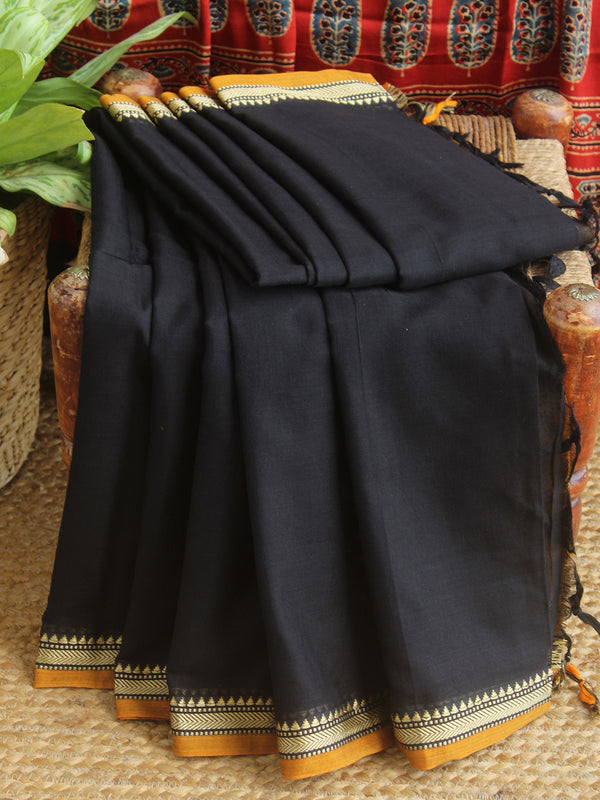 Black Narayanpet Mercerized Cotton Saree