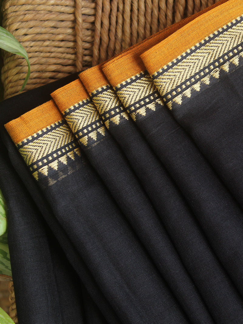 Black Narayanpet Mercerized Cotton Saree