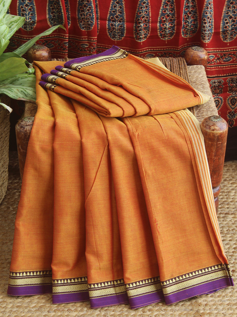 Orange Narayanpet Mercerized Cotton Saree