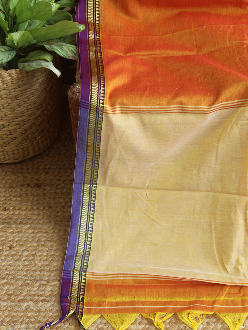 Orange Narayanpet Mercerized Cotton Saree