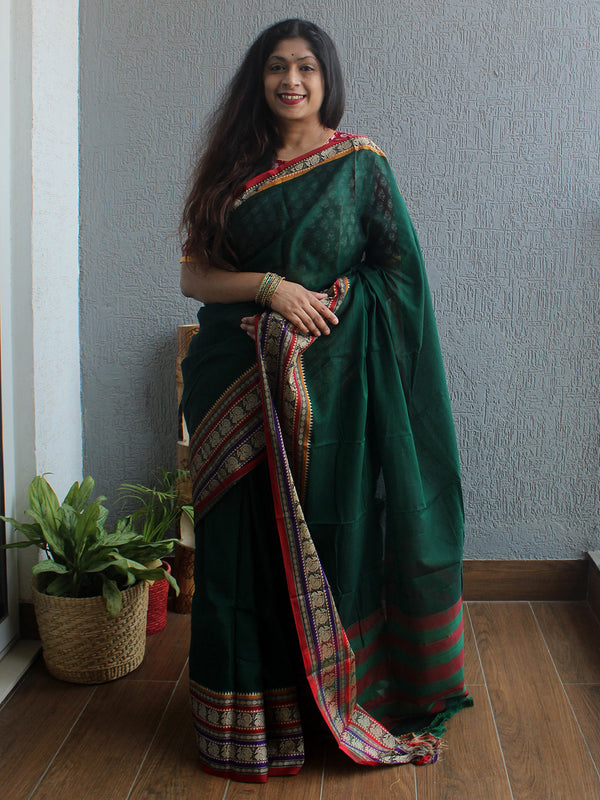 Green Narayanpet Mercerized Cotton Saree