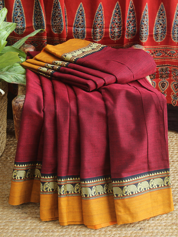 Maroon Narayanpet Mercerized Cotton Saree