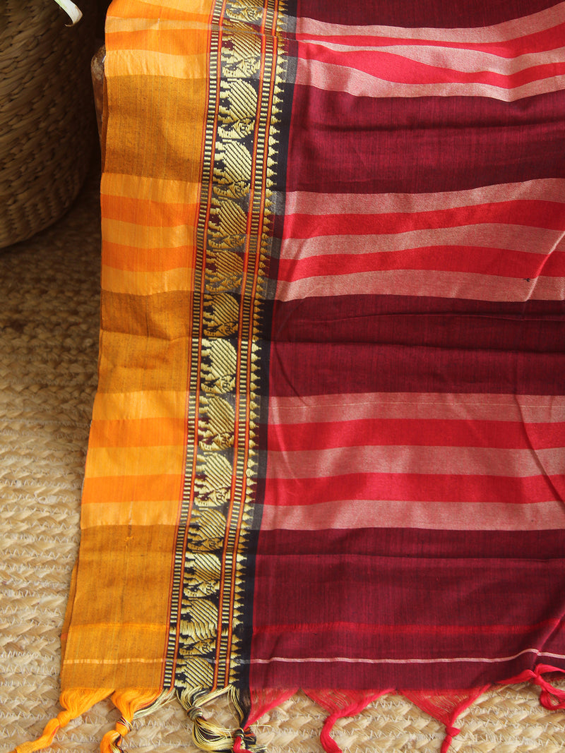 Maroon Narayanpet Mercerized Cotton Saree