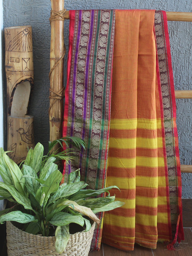 Orange Narayanpet Mercerized Cotton Saree