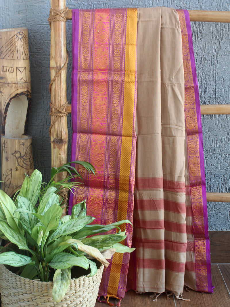 Beige Narayanpet Mercerized Cotton Saree