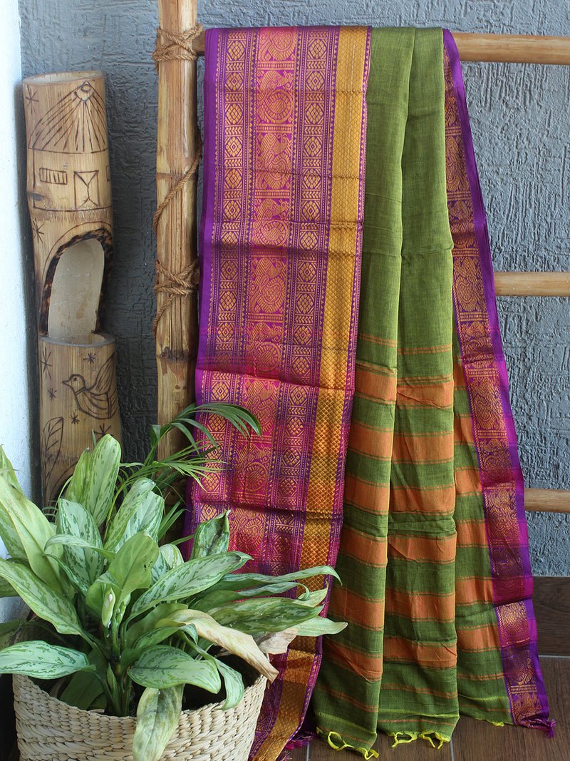 Green Narayanpet Mercerized Cotton Saree