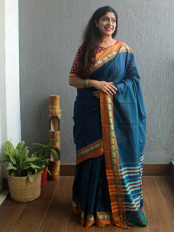 Blue Narayanpet Mercerized Cotton Saree