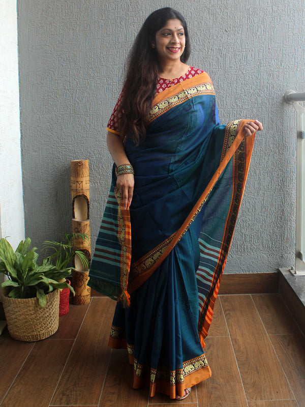 Blue Narayanpet Mercerized Cotton Saree