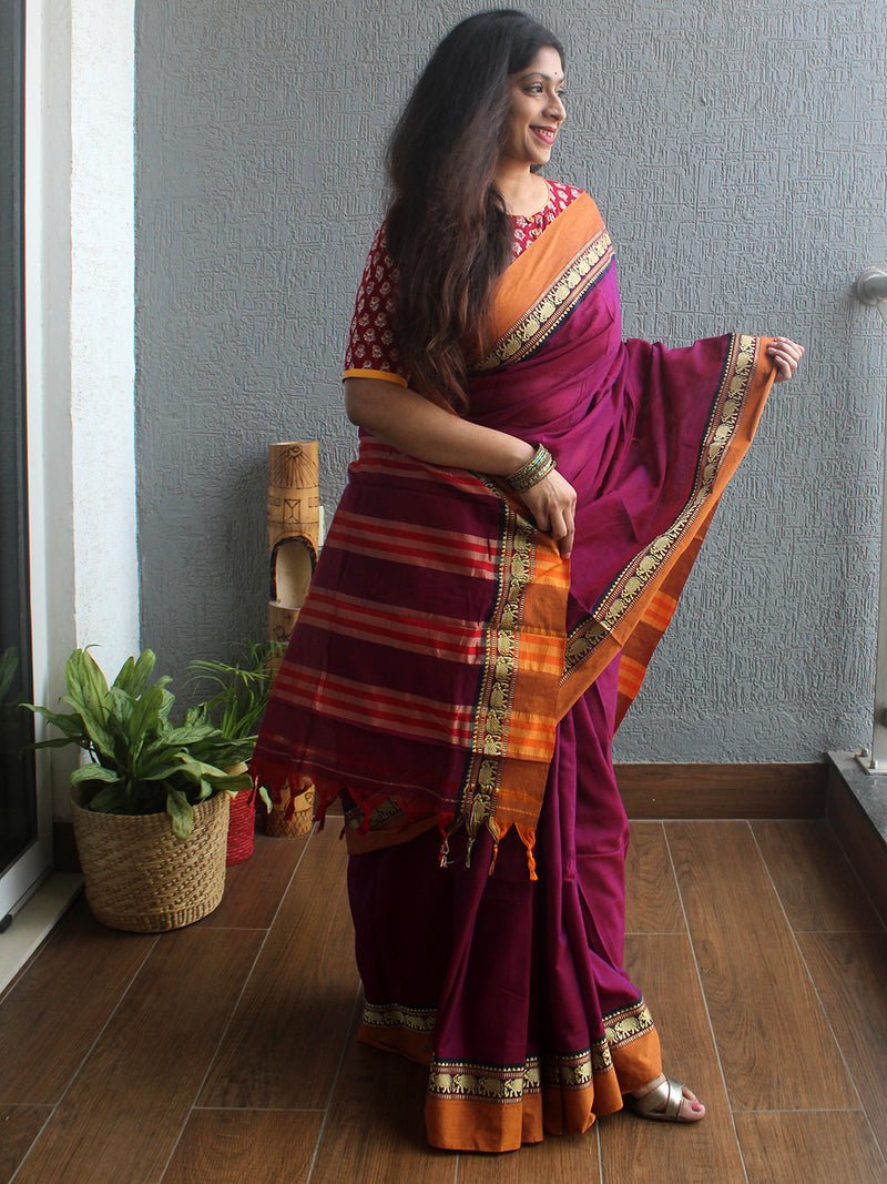 Magenta Narayanpet Mercerized Cotton Saree