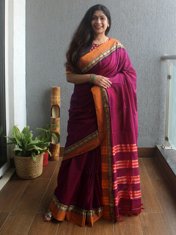 Magenta Narayanpet Mercerized Cotton Saree