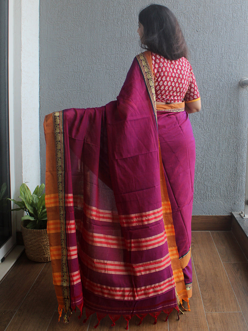 Magenta Narayanpet Mercerized Cotton Saree