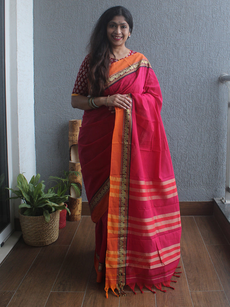 Red Narayanpet Mercerized Cotton Saree