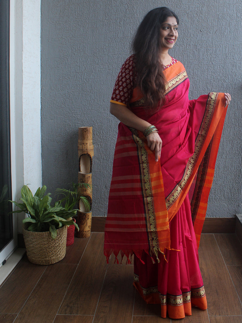 Red Narayanpet Mercerized Cotton Saree