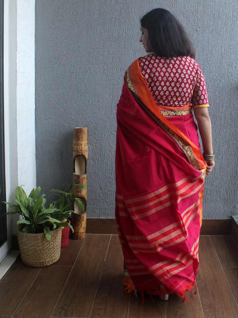 Red Narayanpet Mercerized Cotton Saree