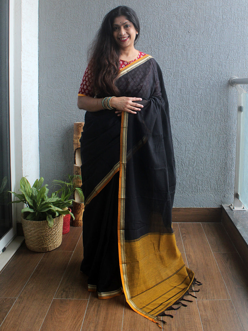 Black Narayanpet Mercerized Cotton Saree