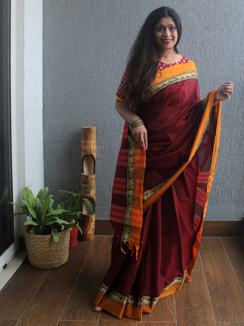 Maroon Narayanpet Mercerized Cotton Saree