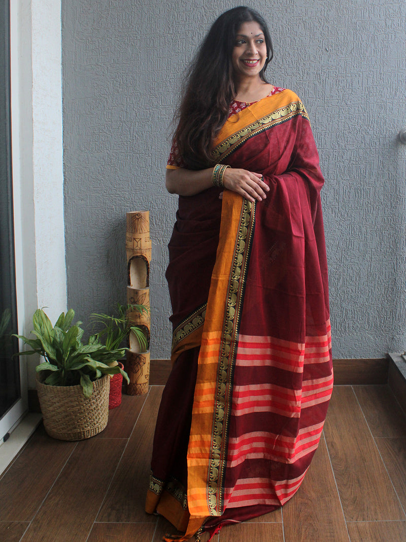 Maroon Narayanpet Mercerized Cotton Saree