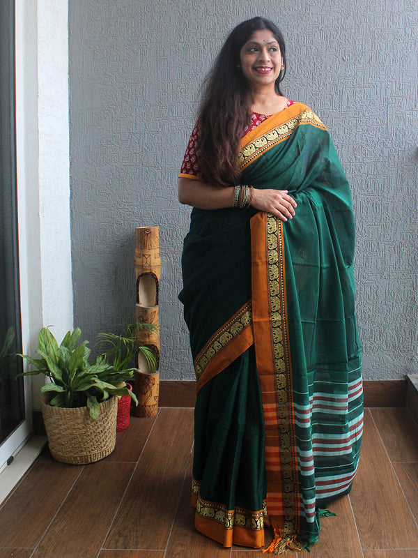 Green Narayanpet Mercerized Cotton Saree