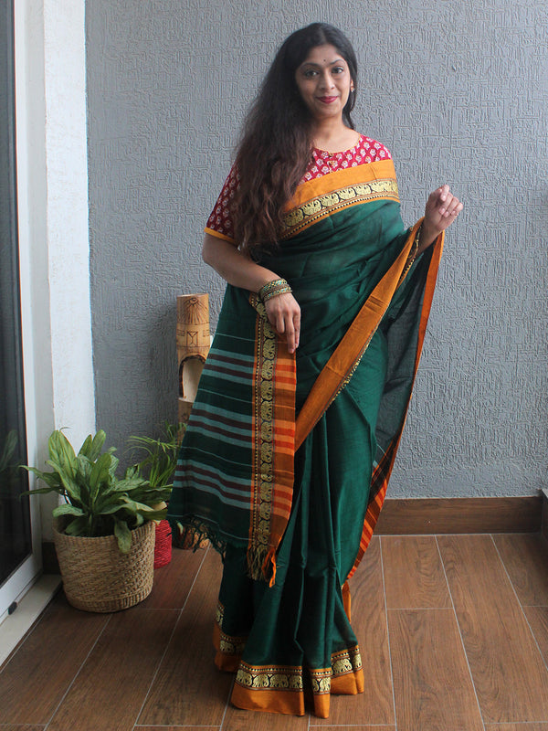 Green Narayanpet Mercerized Cotton Saree