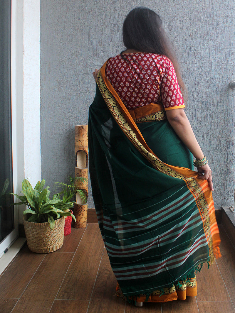 Green Narayanpet Mercerized Cotton Saree