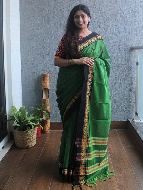 Green Narayanpet Mercerized Cotton Saree