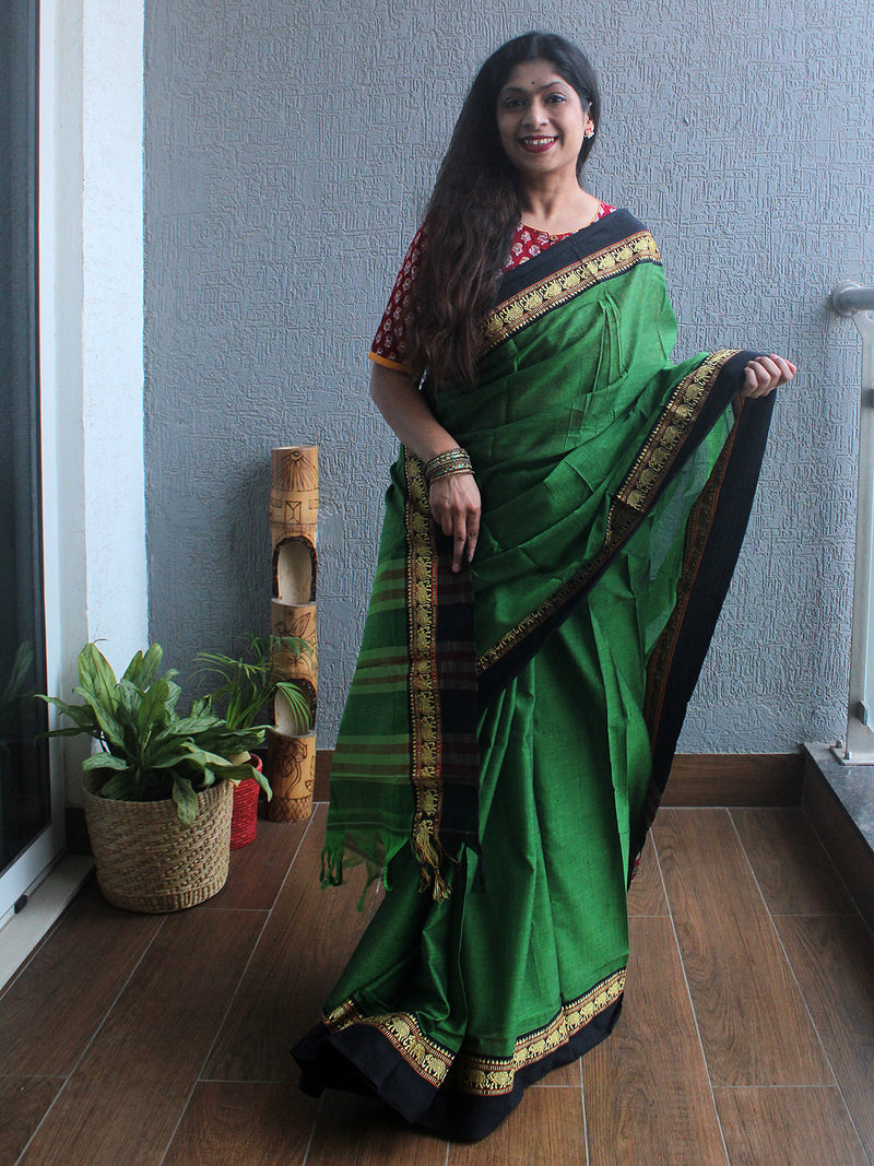 Green Narayanpet Mercerized Cotton Saree