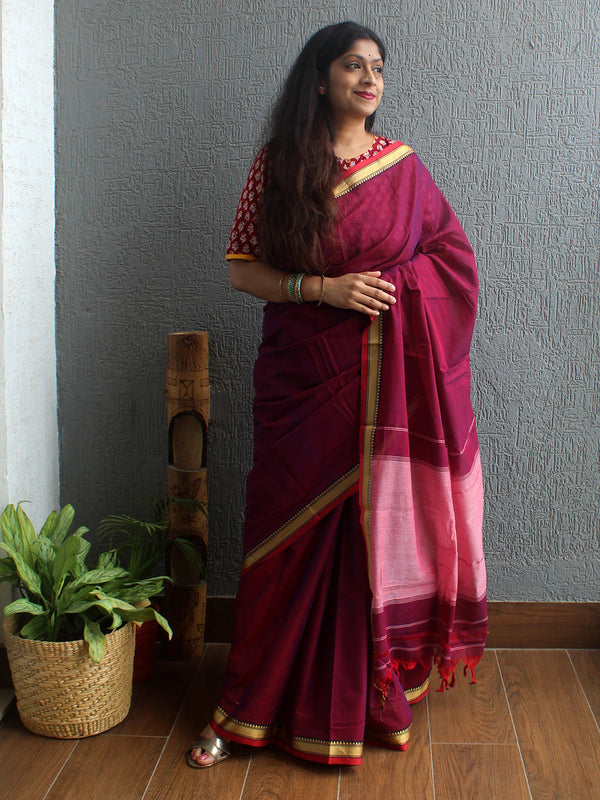 Maroon Narayanpet Mercerized Cotton Saree