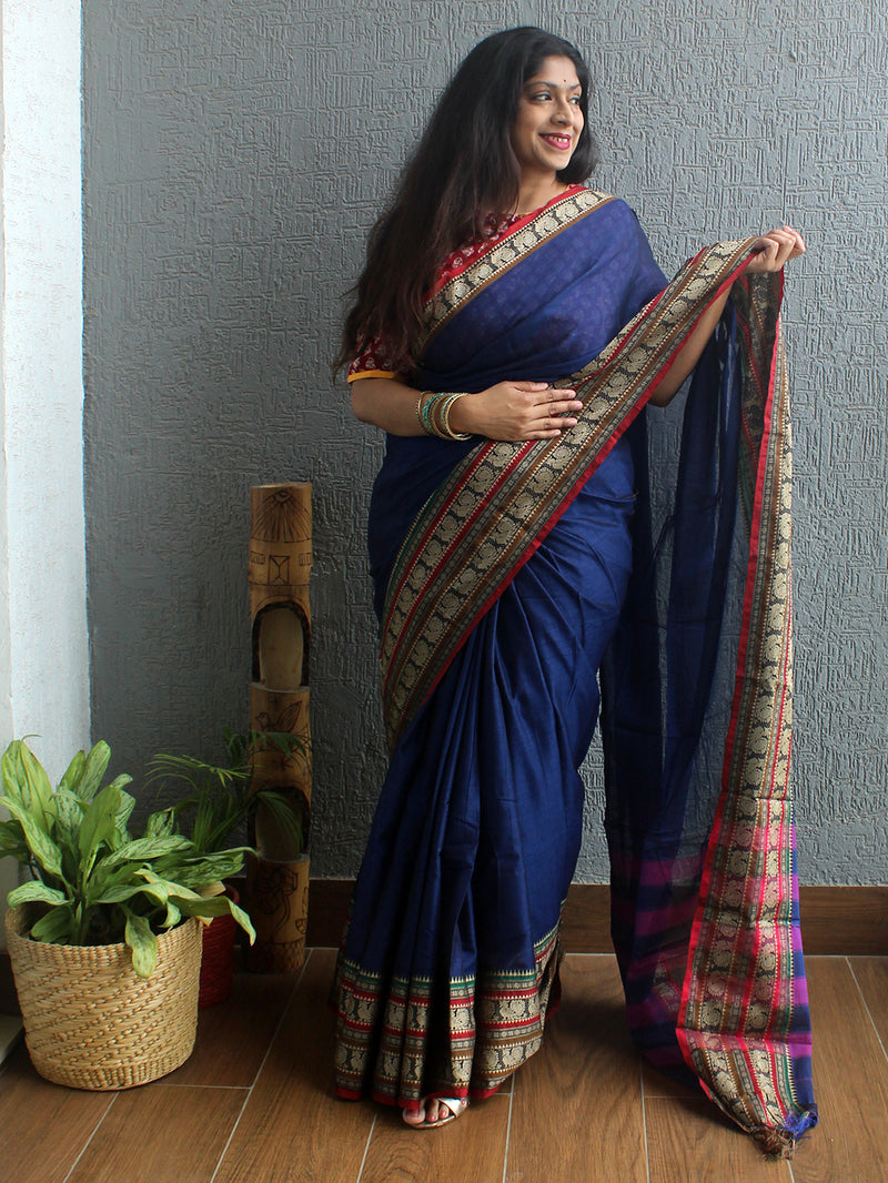 Blue Narayanpet Mercerized Cotton Saree