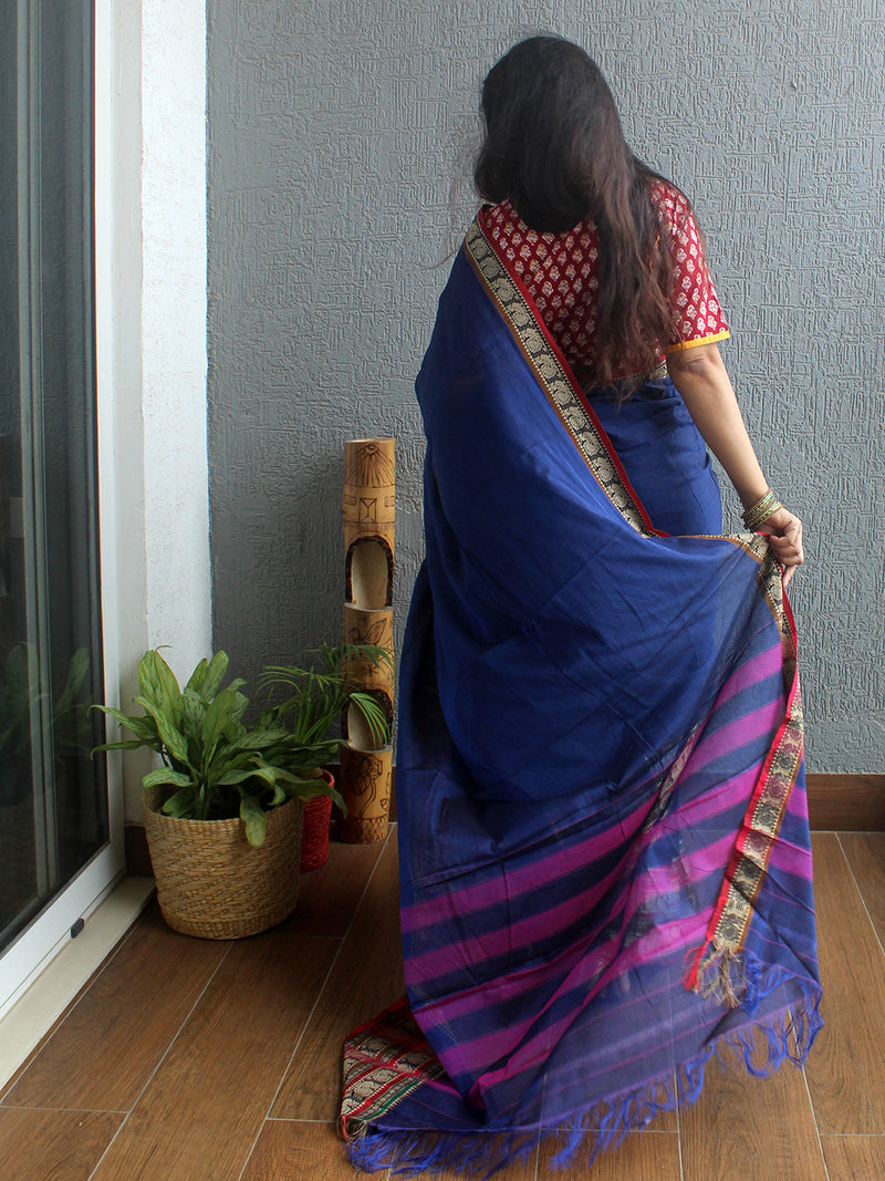 Blue Narayanpet Mercerized Cotton Saree