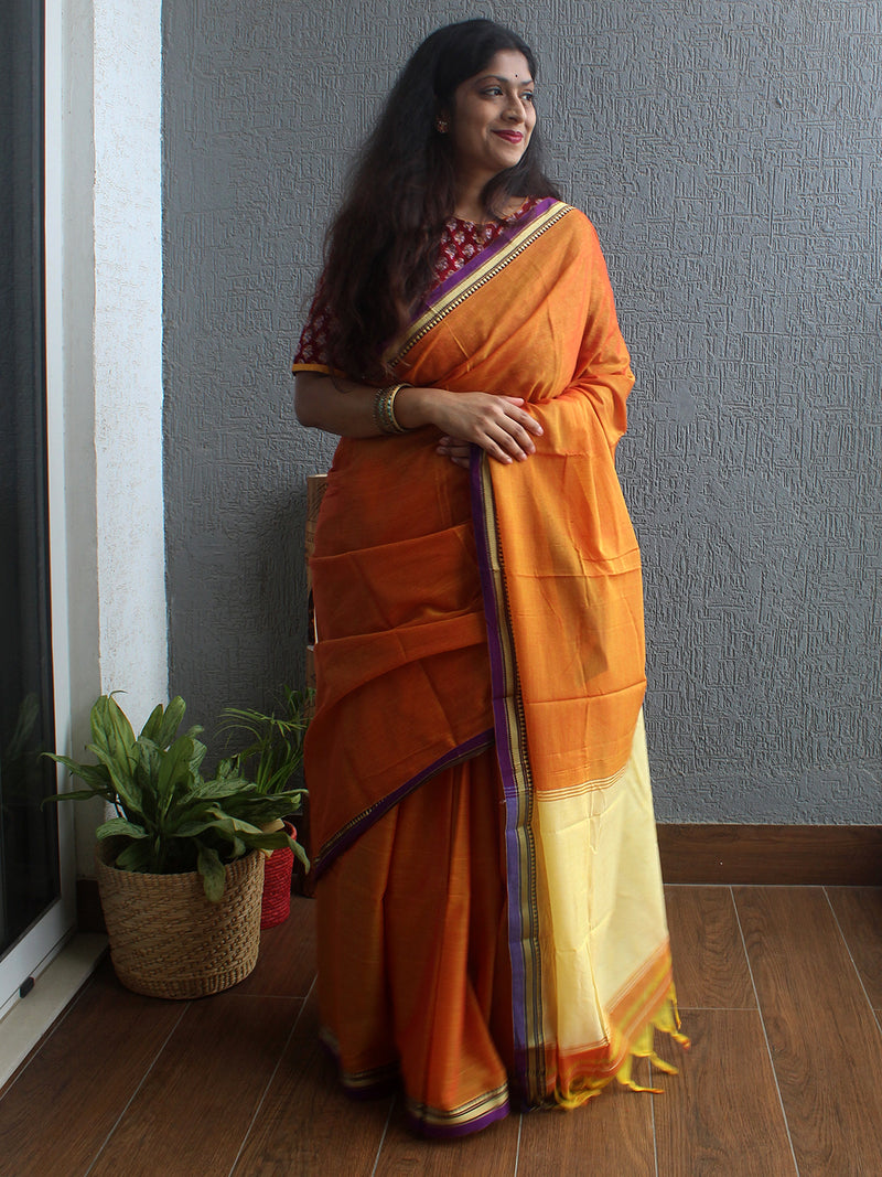 Orange Narayanpet Mercerized Cotton Saree