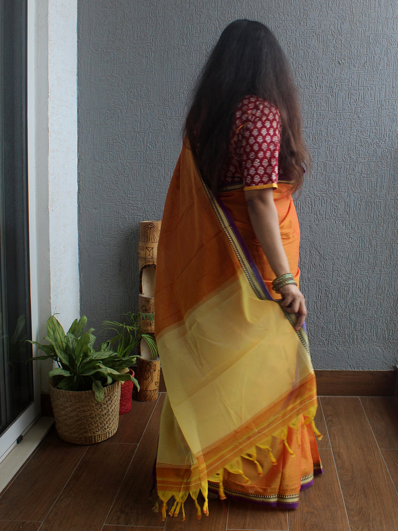 Orange Narayanpet Mercerized Cotton Saree