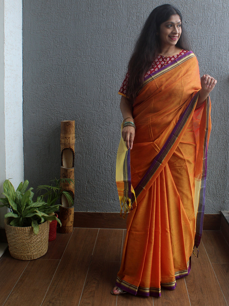 Orange Narayanpet Mercerized Cotton Saree